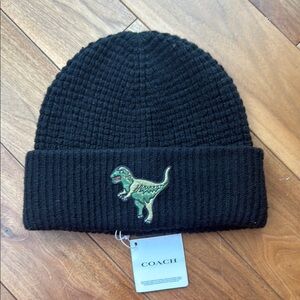 Coach Black Thermal Beanie with Dinosaur Rexy Patch